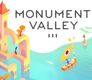 Illustration with castle, water and raft from the game Monument Valley III