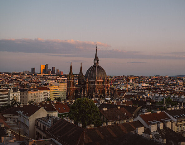 View of Vienna from above at twilight