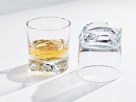 Two Lobmeyr glasses on a white table