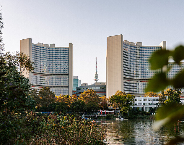 An image of the Viennese UN headquarters by the Danube