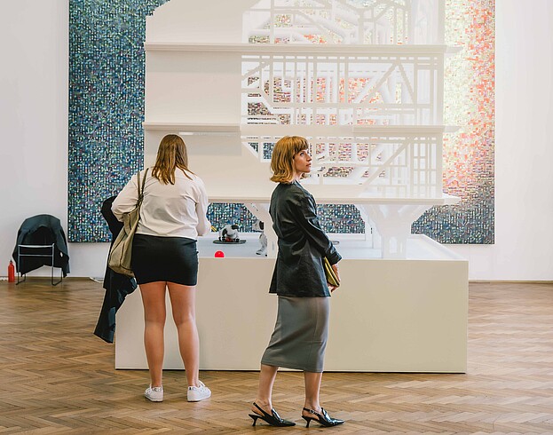 Two women in a museum