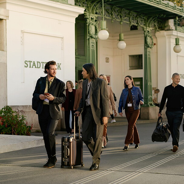 People in front of Viennese subway station
